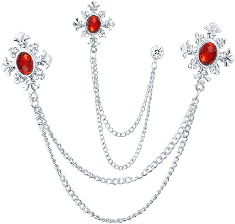 WCRAZYE 2PCS Long Chain Brooch Crystal Tassel Brooch Pin Gem Brooch Fashion Scarf Tie Pins for Women Men Wedding - Image 1